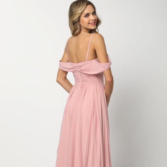 NEW LONG SLEEVELESS COLD-SHOULDER POLYESTER DRESS WITH PLEATED BODICE JT 676 - Picture 4 of 9